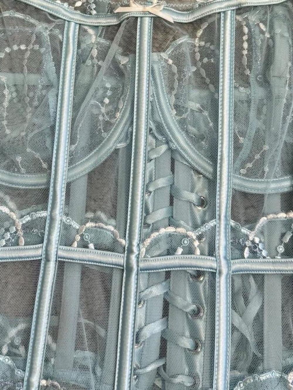 Sheer Lace Bustier Crop Top in Light Blue - Picture 4 of 6